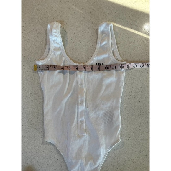 Off-white Open back Printed Ribbed Cotton-blend Jersey Bodysuit - Picture 6 of 12